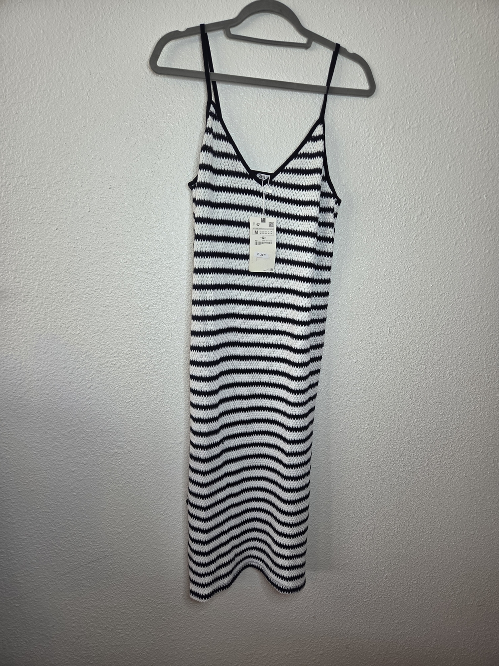 Zara Black and White Striped Knit Midi Dress